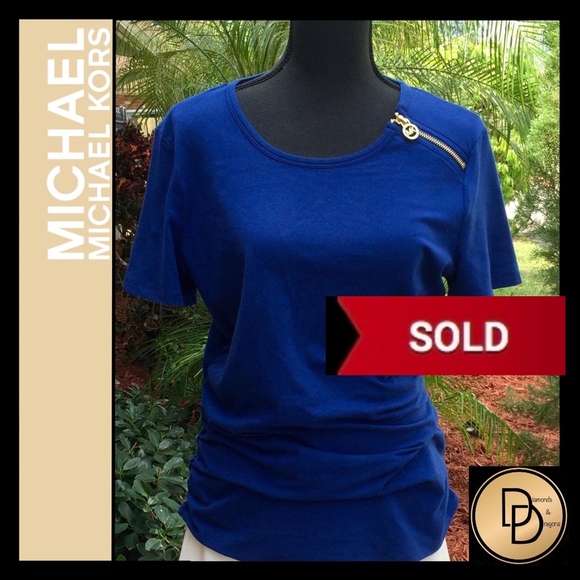 Michael Kors Tops - Blue Tee Ruched Flattering & Forgiving Size L NWOT
